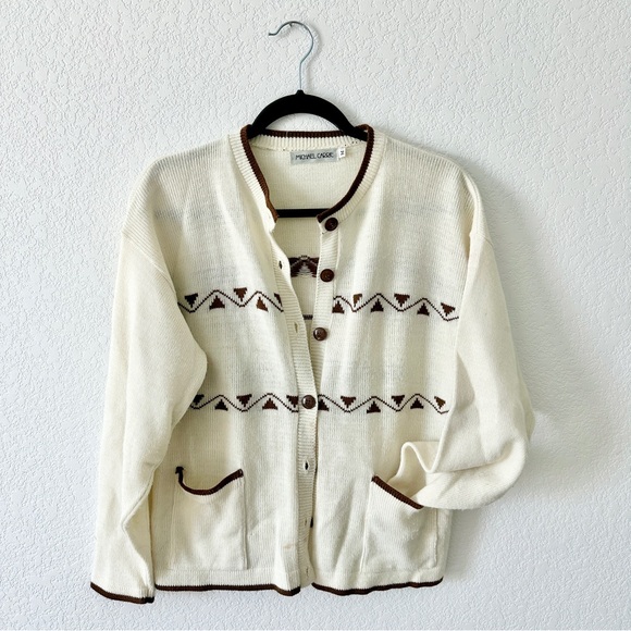 Vintage Cream and Brown Cardigan - Picture 1 of 6